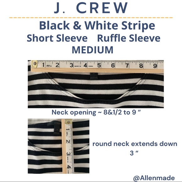 J.Crew Black & White Stripe Ruffle Flutter short Sleeve Size Medium 100% cotton - Picture 6 of 7